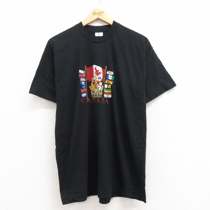 【中古】古着 半袖 ビンテージ ヴィンテージTシャツ メンズ 90年代 90s 国旗 カナダ製 黒 ブラック Lサイズ 中古 | 春夏 夏物 夏服 ヴィンテージTシャツ メンズファッション カットソー ティーシャツ ティシャツ メンズTシャツ 半袖Tシャツ 半袖ティーシャツ 5OF