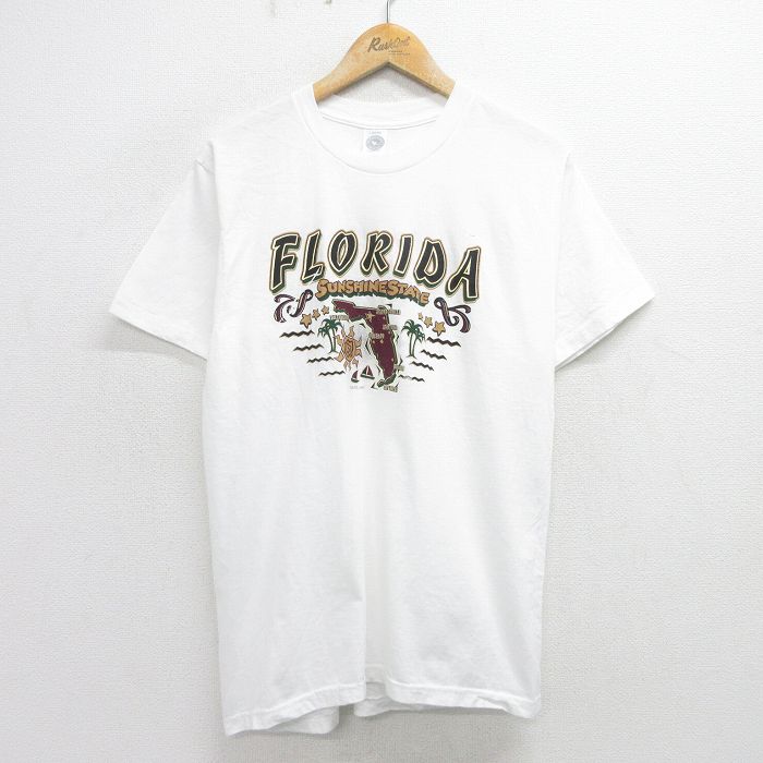 【中古】古着 半袖 ビンテージ ヴィンテージTシャツ メンズ 90年代 90s フロリダ 地図 コットン クルーネック 丸首 USA製 アメリカ製 白 ホワイト Lサイズ 中古 | 春夏 夏物 夏服 ヴィンテージTシャツ メンズファッション カットソー ティーシャツ ティシャツ 5OF