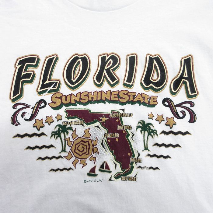 【中古】古着 半袖 ビンテージ ヴィンテージTシャツ メンズ 90年代 90s フロリダ 地図 コットン クルーネック 丸首 USA製 アメリカ製 白 ホワイト Lサイズ 中古 | 春夏 夏物 夏服 ヴィンテージTシャツ メンズファッション カットソー ティーシャツ ティシャツ 5OF