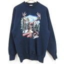 【中古】古着 長袖スウェット メンズ 00年代 00s シカ 木 クルーネック 丸首 濃紺 ネイビー Lサイズ 中古 スエット トレーナー トップス | 春夏 春物 春服 秋冬 秋物 秋服 メンズファッション カジュアル おしゃれ ファッション