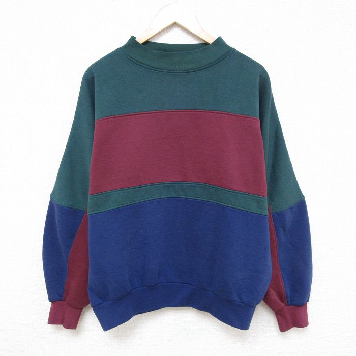 乐天商城 - 【中古】古着 長袖スウェット メンズ 90年代 90s 無地 マルチカラー ラグラン クルーネック 丸首 緑他 グリーン XLサイズ 中古 スエット トレーナー トップス | 春夏 春物 春服 秋冬 秋物 秋服 メンズファッション カジュアル おしゃれ ファッション