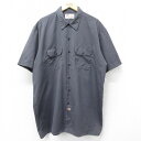 古着 ディッキーズ Dickies 半袖 ワークシャツ メンズ 00年代 00s 大きいサイズ 2L LL ビッグシルエット ゆったり ビッグサイズ オーバーサイズ ロング丈 濃グレー  XLサイズ 中古 トップス | 春夏 春物 春服 夏物 夏服 カジュアルシャツ メンズファッ