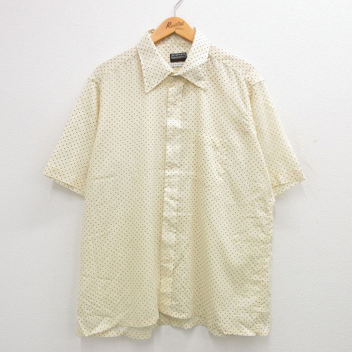 樂天商城 - 【中古】古着 半袖シャツ メンズ 80年代 80s 薄黄 イエロー ドット XLサイズ 中古 トップス | 春夏 春物 春服 夏物 夏服 カジュアルシャツ メンズファッション 半袖シャツ おしゃれ カジュアル