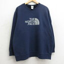 【中古】古着 ノースフェイス THE NORTH FACE 長袖スウェット メンズ ビッグロゴ 大きいサイズ 2L LL ビッグシルエット ゆったり ビッグサイズ オーバーサイズ クルーネック 丸首 紺 ネイビー 【spe】 Mサイズ 中古 スエット トレーナー トップス | 春夏 春物 春服 秋