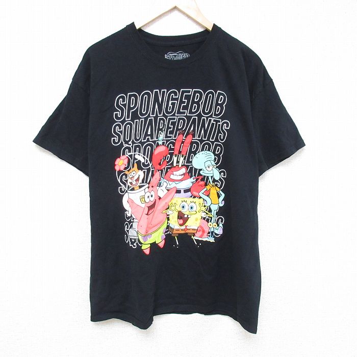 古着 半袖Tシャツ メンズ ニコロデオン アニメ スポンジボブ イカルドテンタクルズ コットン クルーネック 丸首 黒 ブラック XLサイズ 中古 中古メンズ半袖プリントキャラクター