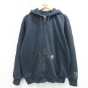 【中古】古着 カーハート Carhartt 長袖 フルジップスウェットパーカー メンズ 大きいサイズ 2L LL ビッグシルエット ゆったり ビッグサイズ オーバーサイズ 紺 ネイビー XLサイズ 中古 スエット トレーナー トップス | 春夏 春物 春服 秋冬 秋物 秋服 メンズファッシ