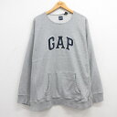 【中古】古着 ギャップ GAP 長袖スウェット メンズ 00年代 00s ビッグロゴ 大きいサイズ 2L LL ビッグシルエット ゆったり ビッグサイズ オーバーサイズ クルーネック 丸首 グレー 霜降り XLサイズ 中古 スエット トレーナー トップス 春夏 春物 春服 秋冬 秋物 秋服