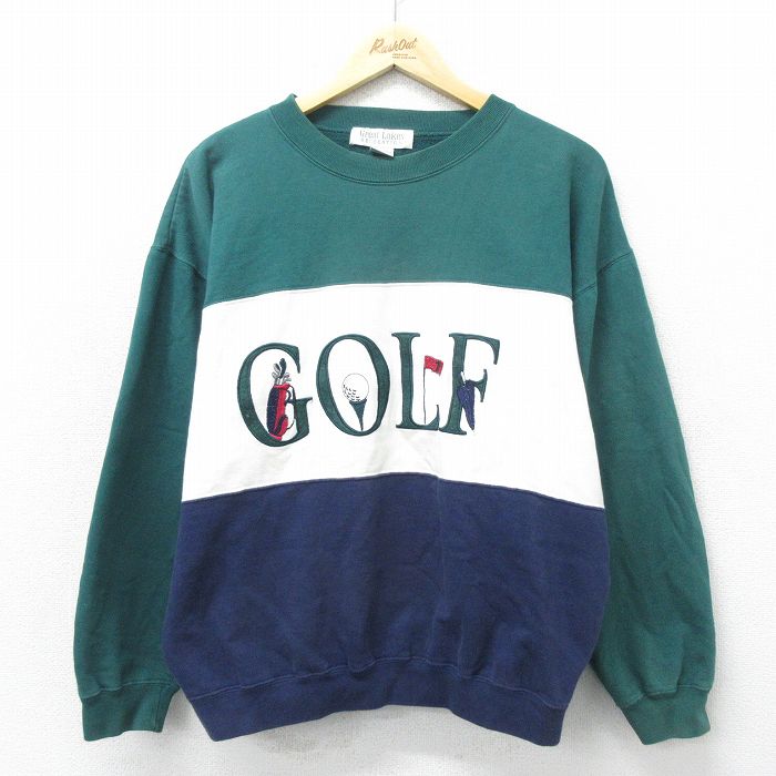 【中古】古着 長袖スウェット メンズ 00年代 00s ゴルフ 刺繍 マルチカラー クルーネック 丸首 緑他 グリーン Lサイズ 中古 スエット トレーナー トップス | 春夏 春物 春服 秋冬 秋物 秋服 メンズファッション カジュアル おしゃれ ファッション