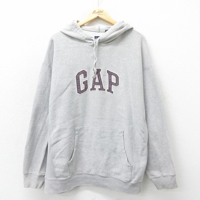 【中古】古着 ギャップ GAP 長袖スウェットパーカー メンズ 00年代 00s ビッグロゴ 大きいサイズ 2L LL ビッグシルエット ゆったり ビッグサイズ オーバーサイズ グレー 霜降り XLサイズ 中古 スエット トレーナー トップス | 春夏 春物 春服 秋冬 秋物 秋服 メンズフ