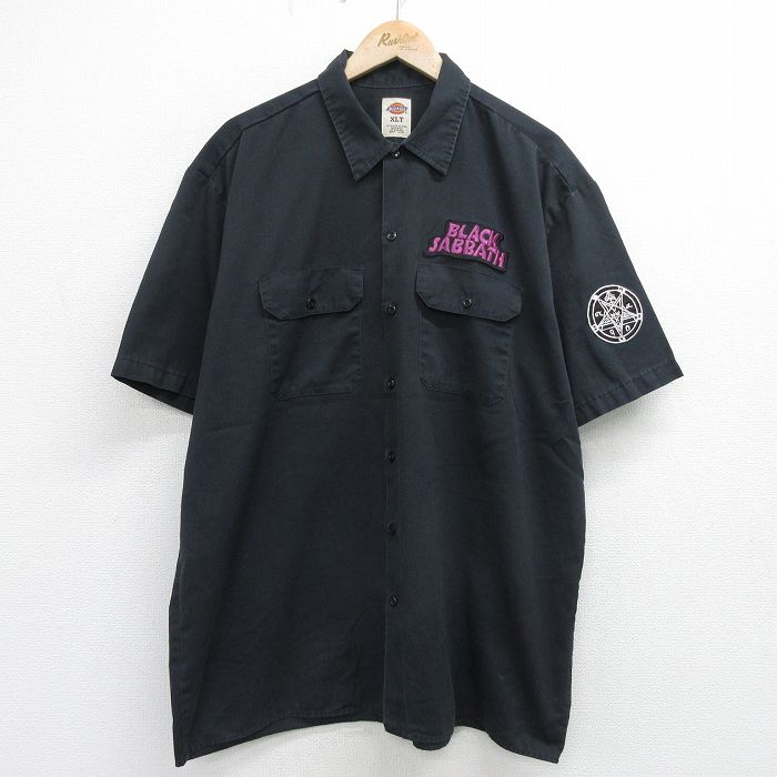 【中古】古着 ディッキーズ Dickies 半袖 ワークシャツ メンズ 大きいサイズ 2L LL ビッグシルエット ゆったり ビッグサイズ オーバーサイズ 黒 ブラック XLサイズ 中古 トップス | 春夏 春物 春服 夏物 夏服 カジュアルシャツ メンズファッション 半袖シャツ おしゃれ 国内先行発売