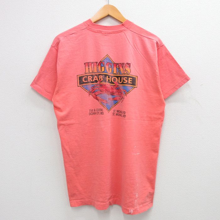 【中古】古着 フルーツオブザルーム 半袖 ビンテージ ヴィンテージTシャツ メンズ 90年代 90s クラブハウス カニ コットン クルーネック 丸首 ピンク系 Lサイズ 中古 | 春夏 夏物 夏服 ヴィンテージTシャツ メンズファッション カットソー ティーシャツ ティシャツ メ