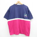 【中古】古着 半袖 ビンテージ ヴィンテージTシャツ メンズ 90年代 90s CUTTER&BUCK 鹿の子 大きいサイズ 2L LL ビッグシルエット ゆったり ビッグサイズ オーバーサイズ クルーネック 丸首 USA製 アメリカ製 紺他 ネイビー XLサイズ 中古 | 春夏 夏物 夏服