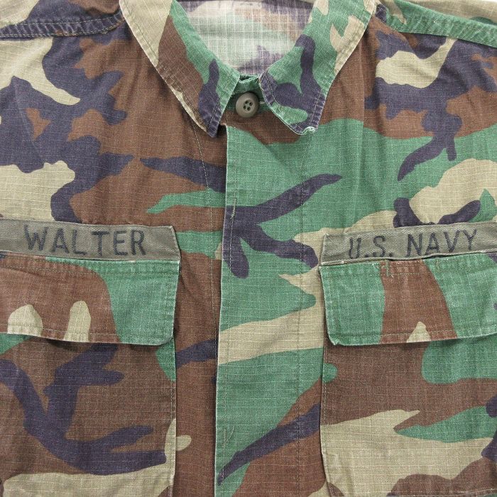 【中古】古着 長袖 ミリタリージャケット メンズ USネイビー コンバット リップストップ ウッドランドカモ コットン 緑 グリーン 迷彩 Lサイズ 中古 アウター フライト 中古メンズアウターフライトヴィンテージ 5OF