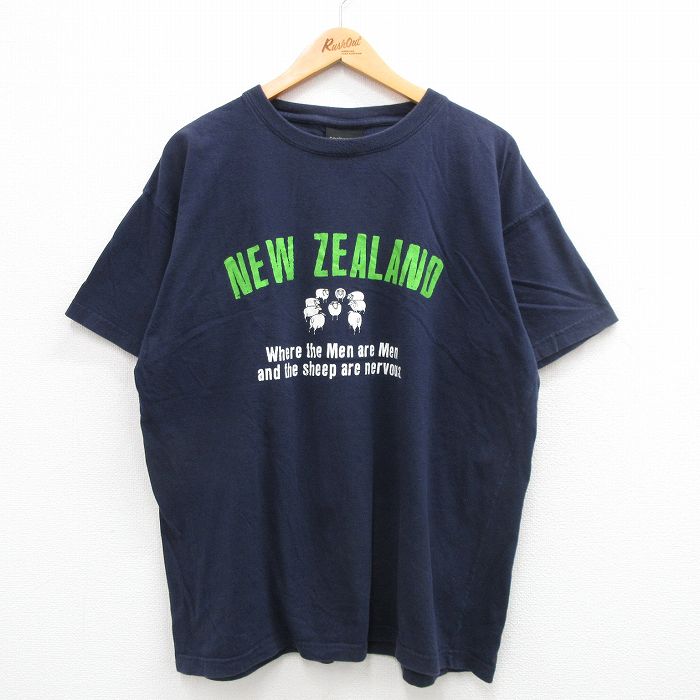 樂天商城 - 【中古】古着 半袖 ビンテージ ヴィンテージTシャツ メンズ 00年代 00s ニュージーランド 羊 大きいサイズ 2L LL ビッグシルエット ゆったり ビッグサイズ オーバーサイズ コットン クルーネック 丸首 紺 ネイビー XLサイズ 中古 | 春夏 夏物 夏服 ヴィンテー