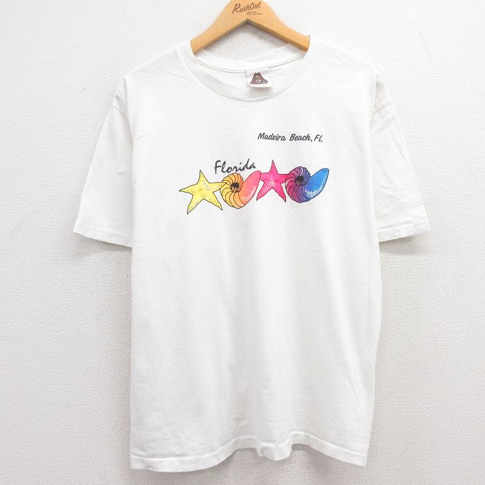 乐天商城 - 【中古】古着 半袖 ビンテージ ヴィンテージTシャツ メンズ 90年代 90s ヒトデ 貝殻 コットン クルーネック 丸首 USA製 アメリカ製 白 ホワイト Lサイズ 中古 | 春夏 夏物 夏服 ヴィンテージTシャツ メンズファッション カットソー ティーシャツ ティシャツ
