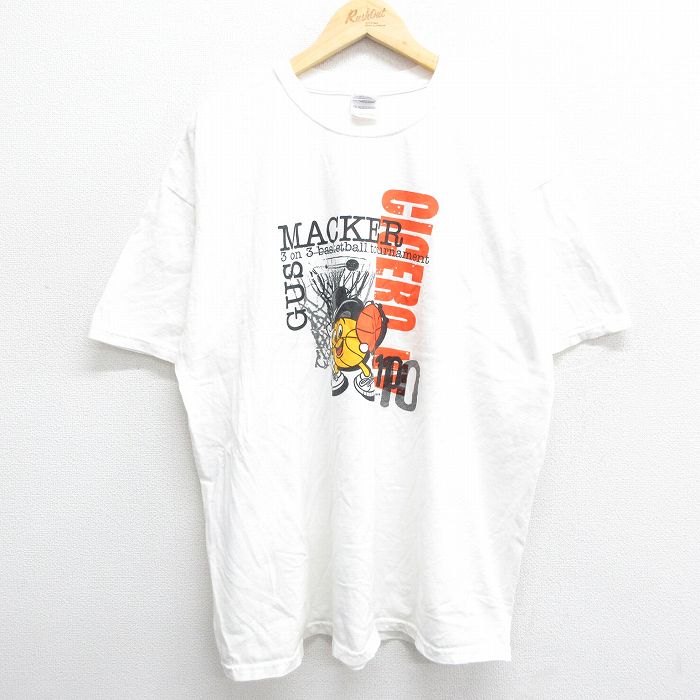 【中古】古着 半袖Tシャツ メンズ シセロ バスケットボール 大きいサイズ 2L LL ビッグシルエット ゆったり ビッグサイズ オーバーサイズ コットン クルーネック 丸首 白 ホワイト XLサイズ 中古 | 春夏 夏物 夏服 ヴィンテージTシャツ メンズファッション カ