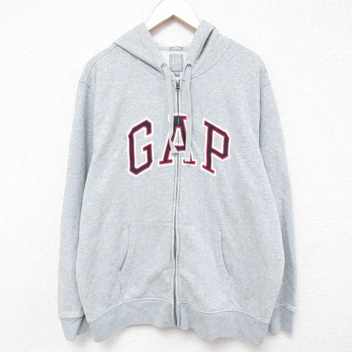 【中古】古着 ギャップ GAP 長袖 フルジップスウェットパーカー メンズ 00年代 00s ビッグロゴ 大きいサイズ 2L LL ビッグシルエット ゆったり ビッグサイズ オーバーサイズ クルーネック 丸首 グレー 霜降り 【spe】 XLサイズ 中古 スエット トレーナー トップス | 春