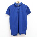 【中古】古着 トミーヒルフィガー TOMMY HILFIGER 半袖 ブランド ポロシャツ レディース 90年代 90s ワンポイントロゴ 鹿の子 コットン 青...