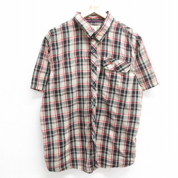 乐天商城 - 【中古】古着 半袖シャツ メンズ モッシーオーク 薄ベージュ他 カーキ チェック XLサイズ 中古 トップス | 春夏 春物 春服 夏物 夏服 カジュアルシャツ メンズファッション 半袖シャツ おしゃれ カジュアル