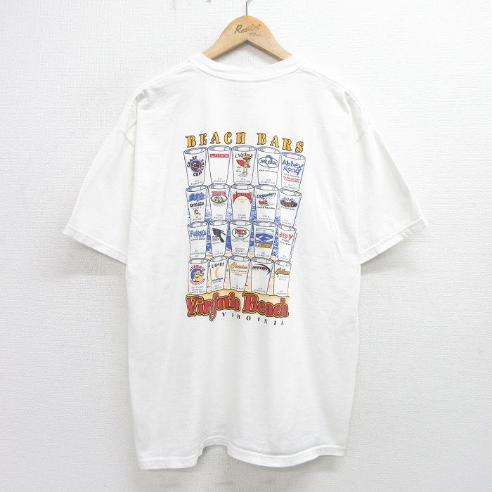 【中古】古着 半袖 ビンテージ ヴィンテージTシャツ メンズ 00年代 00s バージニアビーチ グラス 企業広告 大きいサイズ 2L LL ビッグシルエット ゆったり ビッグサイズ オーバーサイズ コットン クルーネック 丸首 白 ホワイト XLサイズ 中古 | 春夏 夏物 夏服 ヴィン