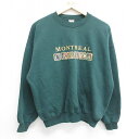 【中古】古着 長袖スウェット メンズ 90年代 90s モントリオール 刺繍 クルーネック 丸首 カナダ製 緑 グリーン XLサイズ 中古 スエット トレーナー...