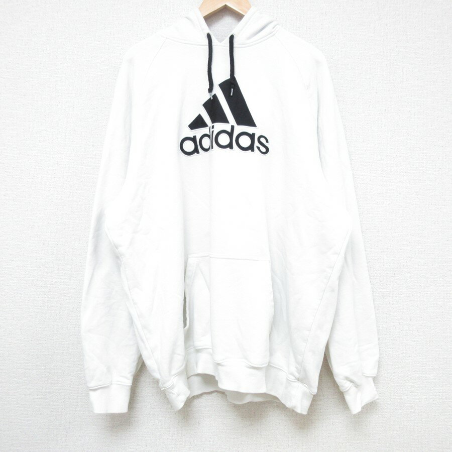 【中古】古着 アディダス adidas 長袖スウェットパーカー メンズ 00年代 00s ビッグロゴ 大きいサイズ 2L LL ビッグシルエット ゆったり ビッグサイズ オーバーサイズ ラグラン 白 ホワイト XLサイズ 中古 スエット トレーナー トップス | 春夏 春物 春服 秋冬 秋物 秋