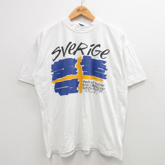 樂天商城 - 【中古】古着 半袖 ビンテージ ヴィンテージTシャツ メンズ 90年代 90s スウェーデン コットン クルーネック 丸首 白 ホワイト 【spe】 XLサイズ 中古 | 春夏 夏物 夏服 ヴィンテージTシャツ メンズファッション カットソー ティーシャツ ティシャツ メンズT