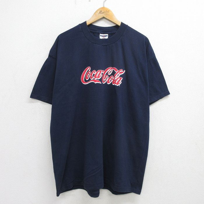 【中古】古着 ジャージーズ 半袖 ビンテージ ヴィンテージTシャツ メンズ 00年代 00s コカコーラ 大きいサイズ 2L LL ビッグシルエット ゆったり ビッグサイズ オーバーサイズ コットン クルーネック 丸首 紺 ネイビー XLサイズ 中古 | 春夏 夏物 夏服 ヴィンテージTシ