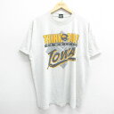 【中古】古着 フルーツオブザルーム 半袖 ビンテージ ヴィンテージTシャツ メンズ 90年代 90s アイオワホーキーズ 大きいサイズ 2L LL ビッグシルエット ゆったり ビッグサイズ オーバーサイズ クルーネック 丸首 USA製 アメリカ製 薄グレー 霜降り XLサイズ 5OF