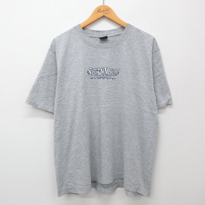 【中古】古着 MV スポーツ 半袖 ビンテージ ヴィンテージTシャツ メンズ 00年代 00s 南メソジスト大学 コットン クルーネック 丸首 グレー 霜降り XLサイズ 中古 | 春夏 夏物 夏服 ヴィンテージTシャツ メンズファッション カットソー ティーシャツ ティシャツ メンズT