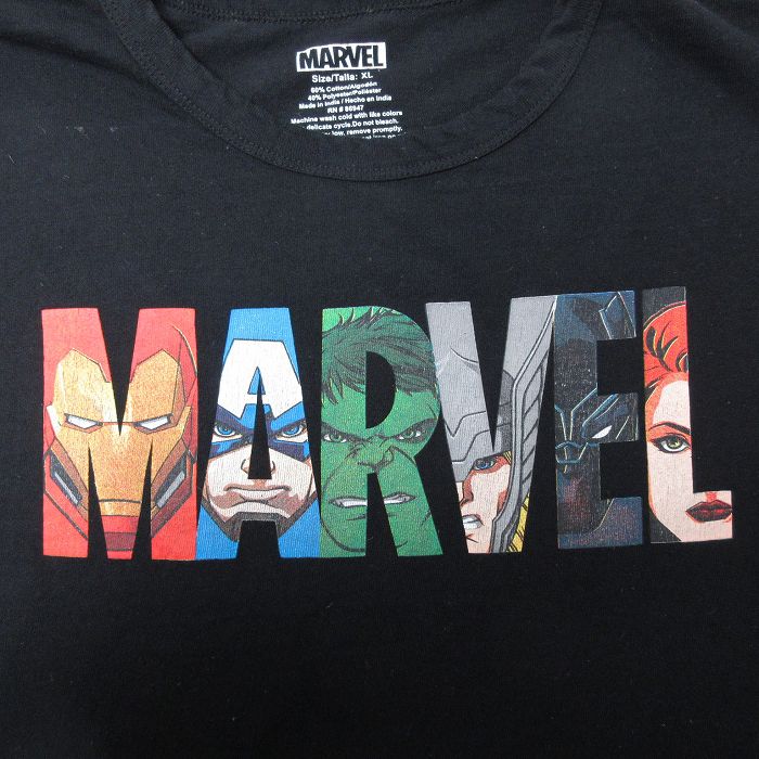 【中古】古着 半袖Tシャツ メンズ マーベル アイアンマン ブラックウィドウ ハルク 大きいサイズ 2L LL ビッグシルエット ゆったり ビッグサイズ オーバーサイズ クルーネック 丸首 黒 ブラック XLサイズ 中古 中古メンズ半袖プリントキャラクター