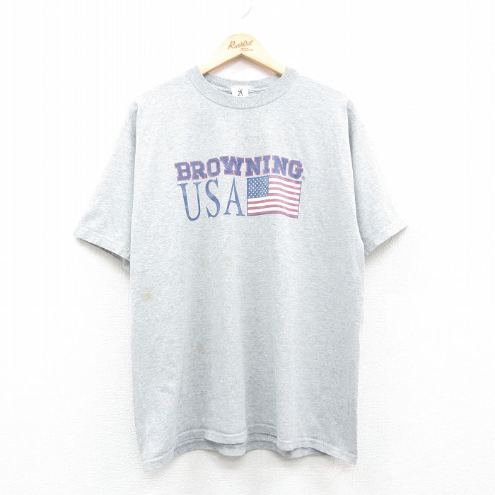 乐天商城 - 【中古】古着 半袖 ビンテージ ヴィンテージTシャツ メンズ 90年代 90s USAロゴ 星条旗 大きいサイズ 2L LL ビッグシルエット ゆったり ビッグサイズ オーバーサイズ コットン クルーネック 丸首 USA製 アメリカ製 グレー 霜降り XLサイズ 中古 | 春夏 夏物