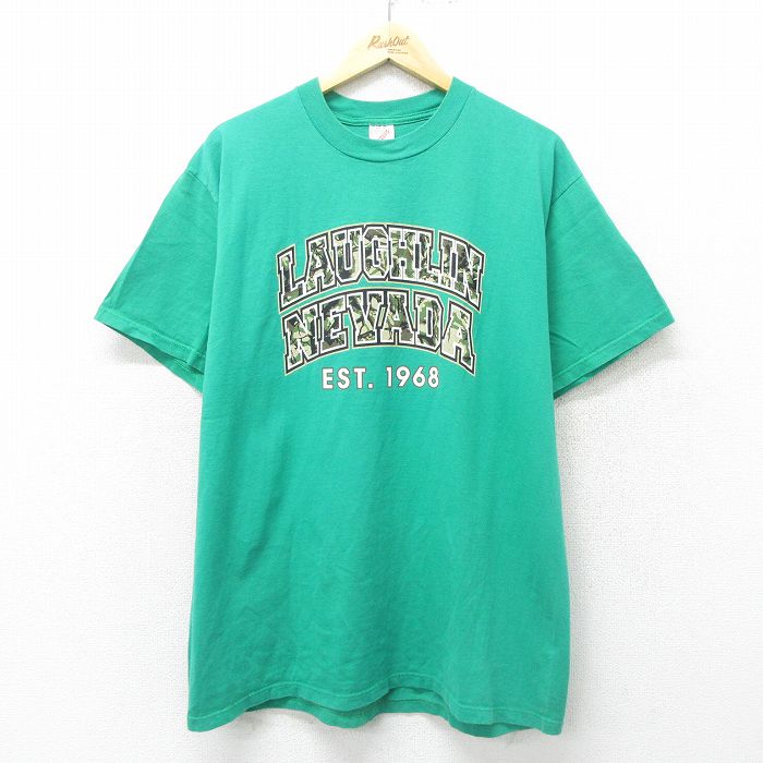 【中古】古着 ジャージーズ 半袖 ビンテージ ヴィンテージTシャツ メンズ 90年代 90s LAUGHLIN コットン クルーネック 丸首 USA製 アメリカ製 緑 グリーン XLサイズ 中古 | 春夏 夏物 夏服 ヴィンテージTシャツ メンズファッション カットソー ティーシャツ