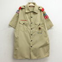 【中古】古着 半袖 ボーイスカウトシャツ キッズ ボーイズ 子供服 90年代 90s ワッペン USA製 アメリカ製 ベージュ カーキ | 春夏 春物 春服 秋...
