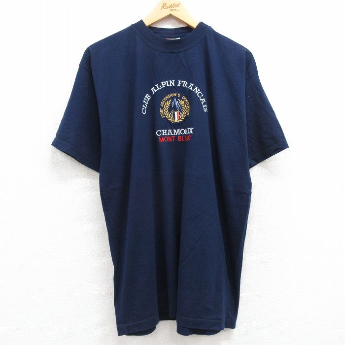 乐天商城 - 【中古】古着 半袖 ビンテージ ヴィンテージTシャツ メンズ 00年代 00s CLUB CHAMONIX 刺繍 コットン クルーネック 丸首 紺 ネイビー XLサイズ 中古 | 春夏 夏物 夏服 ヴィンテージTシャツ メンズファッション カットソー ティーシャツ ティシャツ メンズTシ