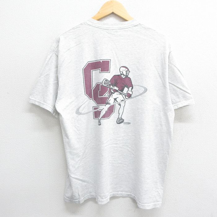 【中古】古着 半袖 ビンテージ ヴィンテージTシャツ メンズ 00年代 00s ラクロス CS クルーネック 丸首 薄グレー 霜降り Lサイズ 中古 | 春夏 夏物 夏服 ヴィンテージTシャツ メンズファッション カットソー ティーシャツ ティシャツ メンズTシャツ 半袖Tシャ 5OF(4.0)