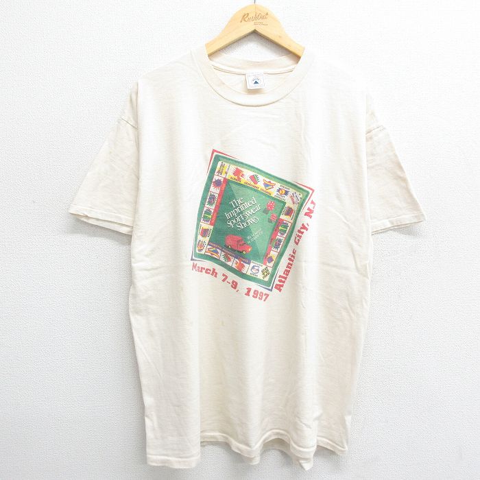 【中古】古着 半袖 ビンテージ ヴィンテージTシャツ メンズ 90年代 90s アトランティックシティ サイコロ 車 コットン クルーネック 丸首 生成り XLサイズ 中古 | 春夏 夏物 夏服 ヴィンテージTシャツ メンズファッション カットソー ティーシャツ ティシャツ メンズT