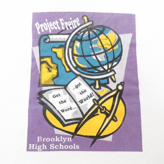 【中古】古着 半袖 ビンテージ ヴィンテージTシャツ メンズ 00年代 00s ブルックリン高校 地球儀 コットン クルーネック 丸首 白 ホワイト XLサイズ 中古 | 春夏 夏物 夏服 ヴィンテージTシャツ メンズファッション カットソー ティーシャツ ティシャツ メン