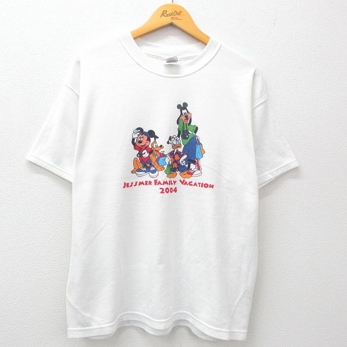 古着 半袖 ビンテージ ヴィンテージTシャツ メンズ 00年代 00s ディズニー DISNEY ミッキー MICKEY MOUSE グーフィー コットン クルーネック 丸首 白 ホワイト XLサイズ 中古 551180