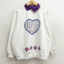 【中古】古着 ヘインズ Hanes 長袖スウェット レディース 90年代 90s ハート 襟付き ラグラン 白 ホワイト 中古 スエット トレーナー トップス ...