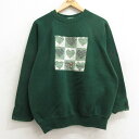 【中古】古着 リー Lee 長袖スウェット レディース 90年代 90s ハート ラグラン クルーネック 丸首 USA製 アメリカ製 濃緑 グリーン 中古 スエ...