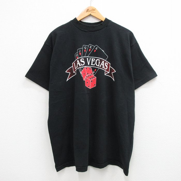 【中古】古着 BVD 半袖 ビンテージ ヴィンテージTシャツ メンズ 90年代 90s ラスベガス トランプ 大きいサイズ 2L LL ビッグシルエット ゆったり ビッグサイズ オーバーサイズ コットン クルーネック 丸首 USA製 アメリカ製 黒 ブラック XLサイズ 中古 | 春夏 夏物 夏