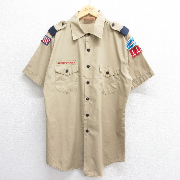 樂天商城 - 【中古】古着 半袖 ボーイスカウトシャツ メンズ 80年代 80s ロング丈 USA製 アメリカ製 ベージュ カーキ XLサイズ 中古 トップス | 春夏 春物 春服 夏物 夏服 カジュアルシャツ メンズファッション 半袖シャツ おしゃれ カジュアル
