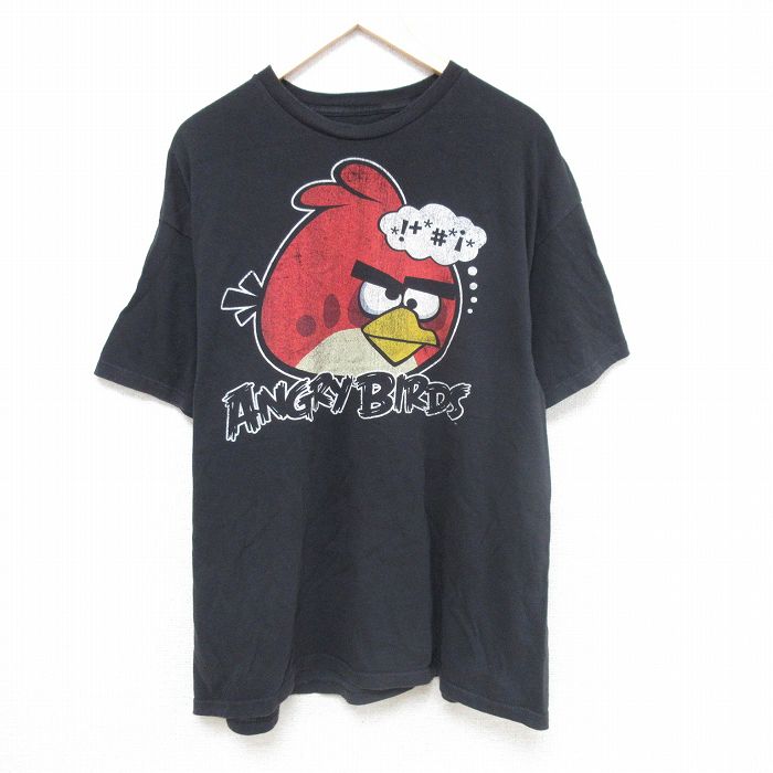 Character - 【中古】古着 ゲーム アングリーバードTシャツ メンズ XLサイズ 赤 黒 コットン クルーネック ストリート アメカジ カジュアル きれいめ ヴィンテージ レトロ 24may28
