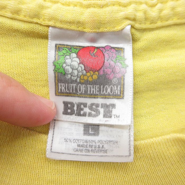【中古】古着 フルーツオブザルーム 半袖 ビンテージ ヴィンテージTシャツ メンズ 90年代 90s テニス USTA クルーネック 丸首 USA製 アメリカ製 黄色 イエロー XLサイズ 中古 | 春夏 夏物 夏服 ヴィンテージTシャツ メンズファッション カットソー ティーシャ 5OF