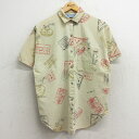 【中古】古着 半袖シャツ レディース 90年代 90s パスポート 総柄 薄ベージュ他 カーキ 中古 ブラウス トップス | 春夏 春物 春服 秋冬 秋物 秋服...