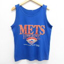 【中古】古着 ビンテージ ヴィンテージ タンクトップ メンズ 90年代 90s MLB ニューヨークメッツ クルーネック 丸首 青 ブルー メジャーリーグ ベー...