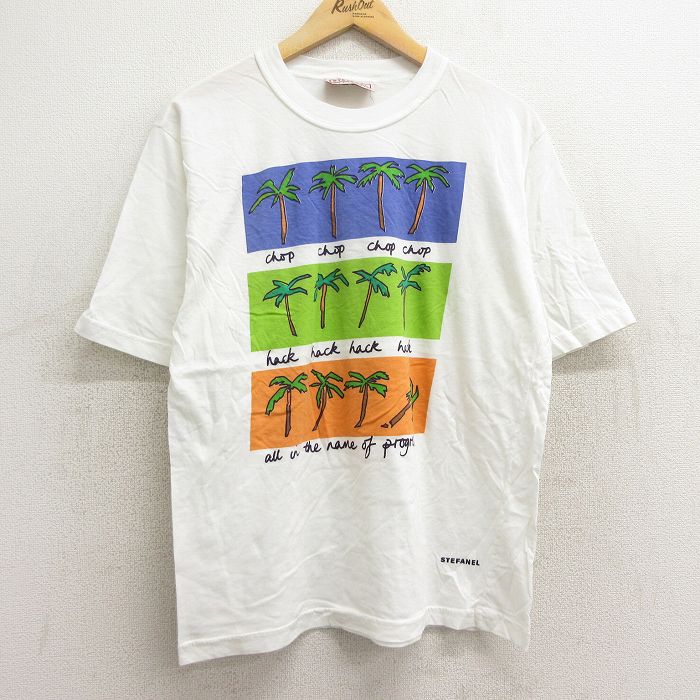 樂天商城 - 【中古】古着 半袖 ビンテージ ヴィンテージTシャツ メンズ 90年代 90s ヤシの木 コットン クルーネック 丸首 イタリア製 白 ホワイト Lサイズ 中古 | 春夏 夏物 夏服 ヴィンテージTシャツ メンズファッション カットソー ティーシャツ ティシャツ メンズTシ