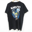 【中古】古着 半袖Tシャツ メンズ アニメ NARUTO ナルト疾風伝 コットン クルーネック 丸首 黒 ブラック Lサイズ 中古 中古メンズ半袖プリントキャラクター