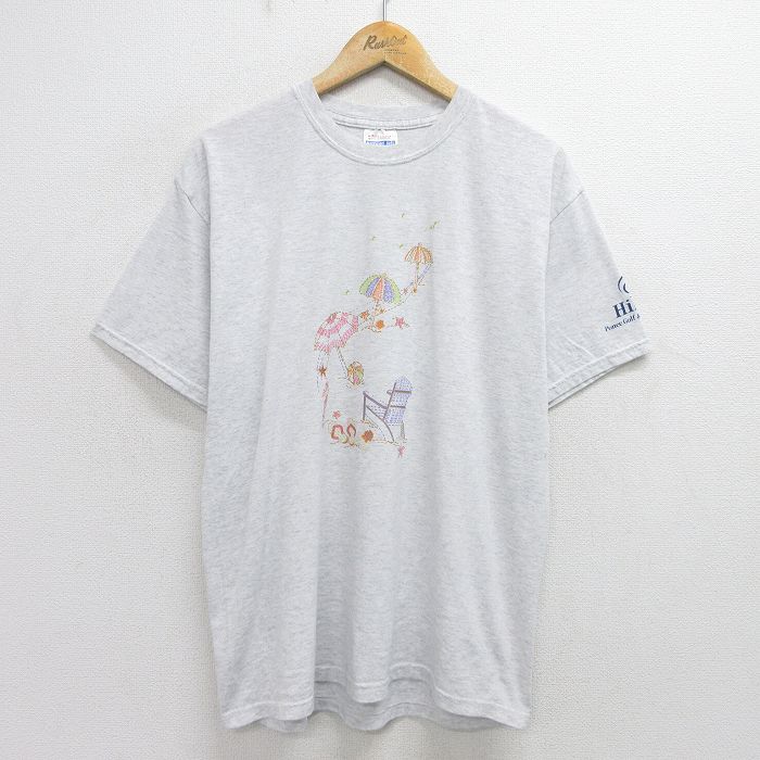 【中古】古着 ヘインズ Hanes 半袖 ビンテージ ヴィンテージTシャツ メンズ 00年代 00s パラソル ビーチ クルーネック 丸首 薄グレー 霜降り Lサイズ 中古 | 春夏 夏物 夏服 ヴィンテージTシャツ メンズファッション カットソー ティーシャツ ティシャツ メン